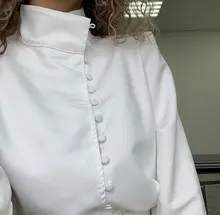 Turtleneck Blouse Puff-Sleeve White Shirt Ladies Top OOTN Office Elegant Casual Solid