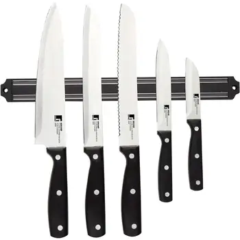 

Set 5 Bergner kitchen knives in ergonomic margo stainless steel with magnetic bar collection Masterpro Gourmet Pepe