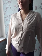 Casual Women Blouse Tops Collar Long-Sleeve Office-Work Printed Polka-Dot Fashion Ladies