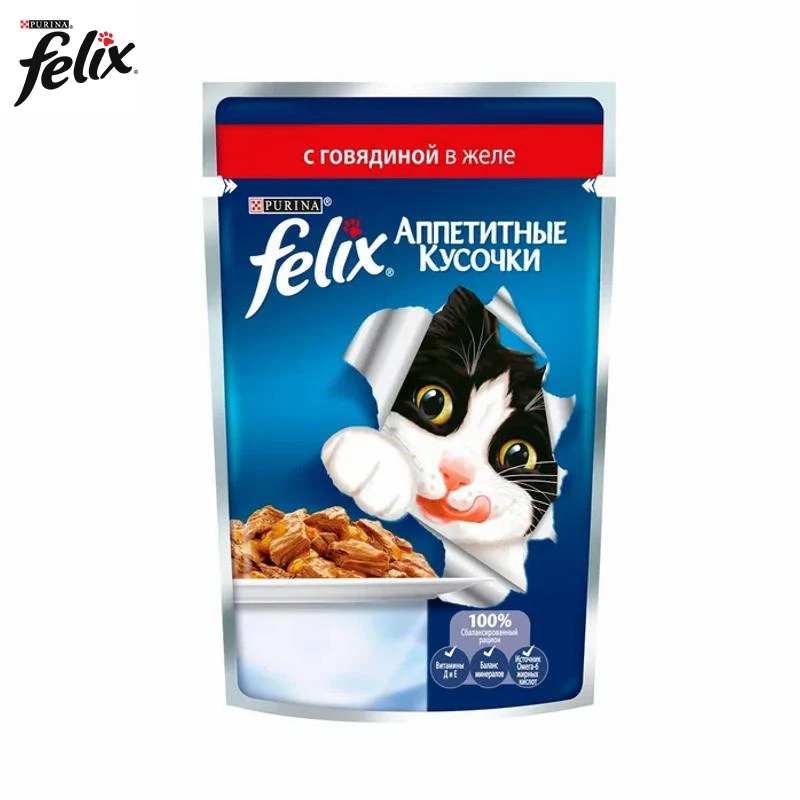 Влажный корм для кошек Felix Аппетитные кусочки с говядиной 85г. | Дом и сад