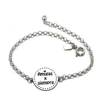 

Bracelet 925 Sterling silver m rolo disk-Friends x always-18cm. [AB3608]
