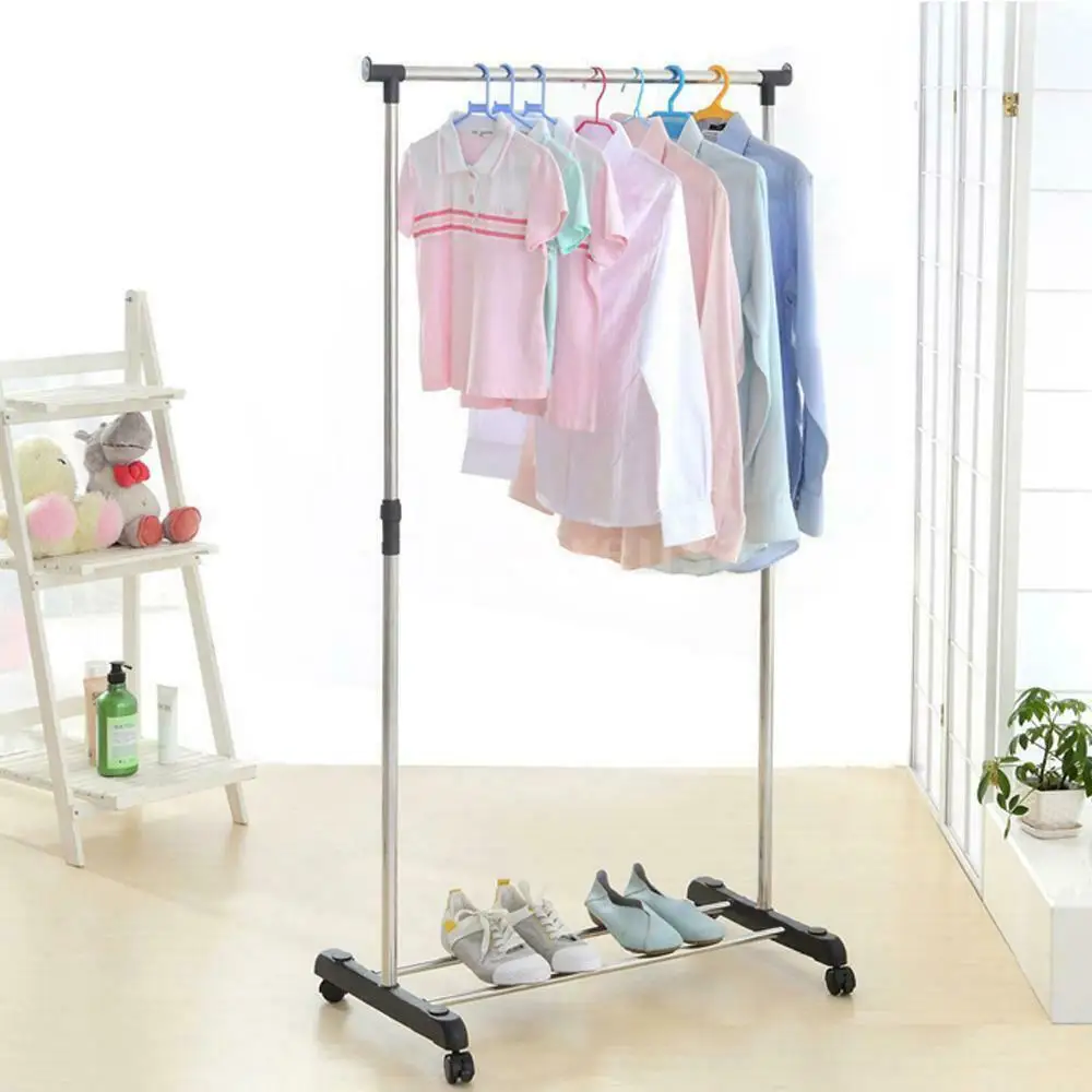  single standing clothes rack floor rack extending and mobile muiltifunctional rack on wheels stainl