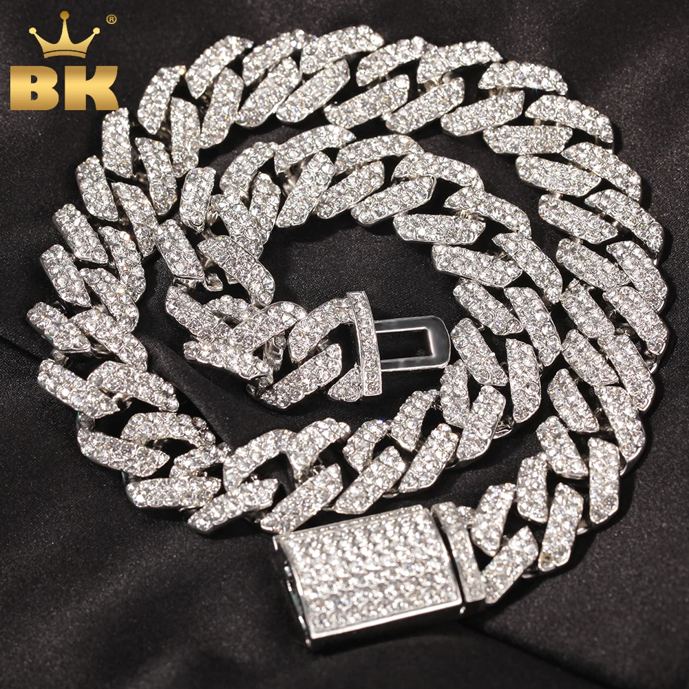 

THE BLING KING 18mm Bling S-Link Miami Cuban Link Necklaces Hiphop Mens Iced Out Rhinestones Fashion Jewelry Drop Shipping