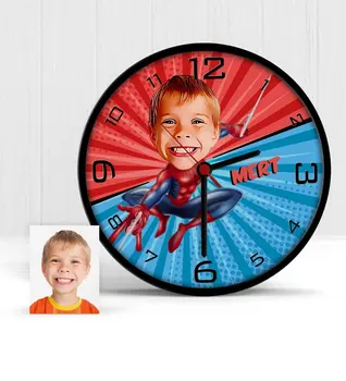 

Personalized Spider Man Children Room Cartoon Glass Wall Clock-1
