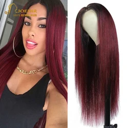 Joedir Straight Burgundy Lace Front Wigs Ombre Straight 4x4 Lace T1b/99j Human Hair Wig 32 34 36 Inches Brazilian Human Hair Wig