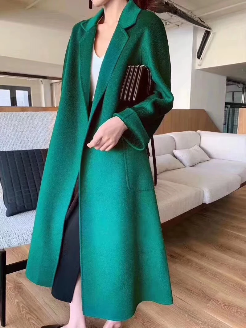 Emerald green Obrix стиль Модное длинное пальто для женщин кашемир высокое качество Теплый Женский Осенний Тренч - Цвет: Emerald green