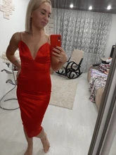 CNYISHE Elegant Satin Dresses for Women Solid Red Black Midi Dress 2020 Fashion Winter