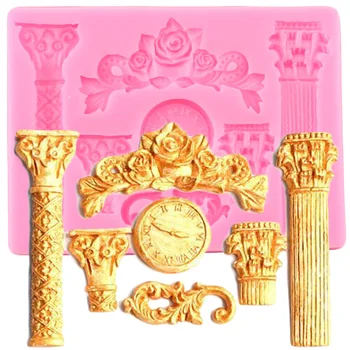 

Baroque Roman Column Silicone Mold Scroll Relief Flower Cake Border Fondant Cake Decorating Tools Candy Chocolate Gumpaste Mould