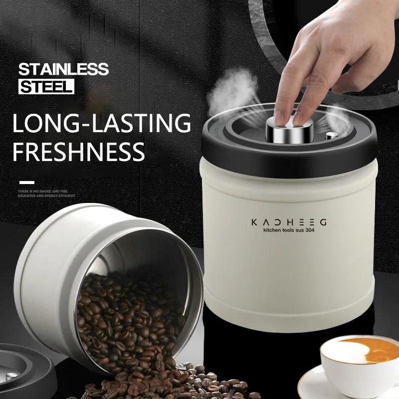 Stainless Steel Airtight Coffee Bean Container Storage 750/1100/1600ML Jar Canister Set For Beans Tea Nut Vacuum |