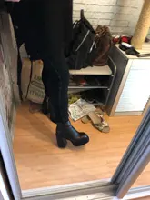 Zapatos de punta redonda con cremallera para mujer, tacones de plataforma de Botines de Cuero de tacón super alta gruesa, moda europea y americana