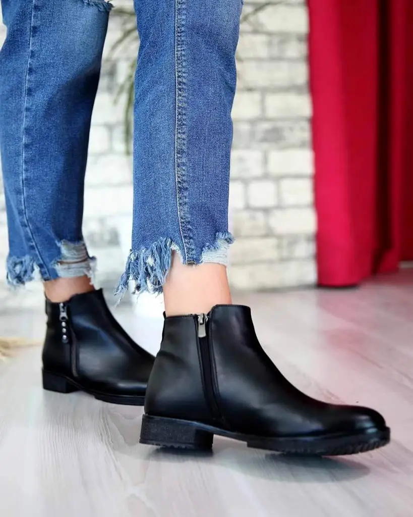 

Mosimoso Women's Ankle Height Boot Halley Black Skin Double Zipper Women Boots