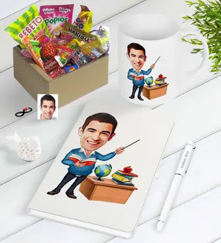

Personalized Mr Teacher Caricature Of Nostalgic Lezzetler Notebook Pen Mug Seti-5
