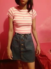 Mini Skirt Jeans A-Line Single-Button-Pockets Vintage Blue High-Waist Korean Denim Women