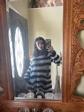 Suéter de punto gótico para Mujer, jerséis largos a rayas, sueltos, rasgados, de talla grande, para Halloween, 200