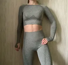 2 unids/set Vital mujeres deporte traje de Yoga de gimnasio de entrenamiento de manga larga de ropa de Fitness Top + cintura alta energía sin costura Leggings