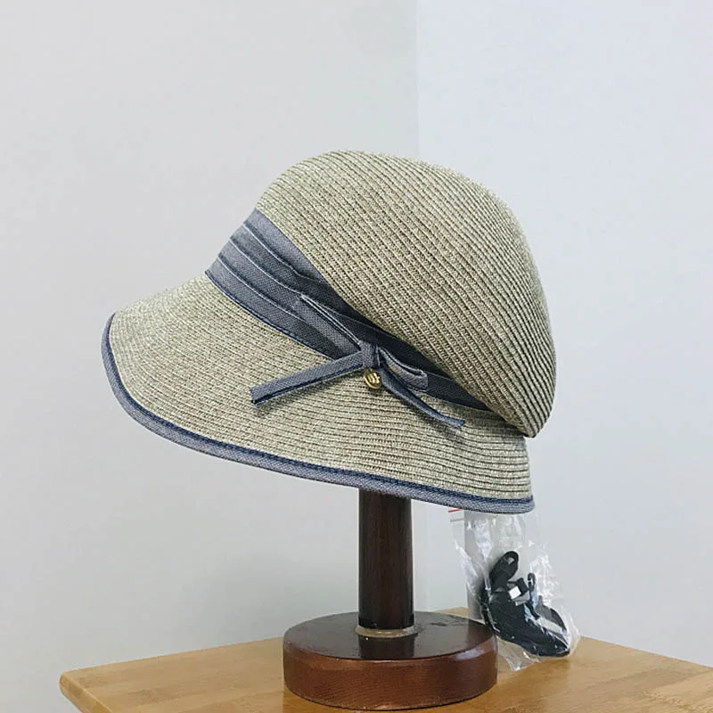 

Women Straw hats Ribbon Bowknot Fold Back Summer Hats Ladies Wide Brim Sun Hat Sun Protective Cloche Fine Braid Hat UPF 50+