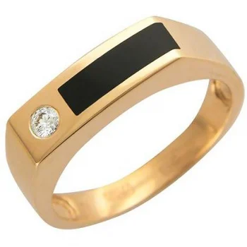 

Esthete ring with cubic zirconia and Onyx in red gold