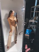 FSDA-Body de manga larga con cuello redondo para mujer, Top Sexy de ante para otoño e invierno, Top informal de color caqui, Mono para señora, ropa de calle 2020