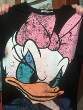 Black T-Shirt Daisy Duck Cartoon Print Sweet Women Cute Disney Fashion Tee-Tops Pullover