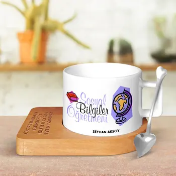 

Personalized Social Studies Teacher Wood Altlıklı Ceramic Cup-2