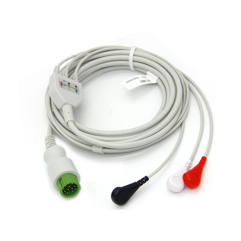 5 шт./лот цельный ЭКГ кабель 12Pin 3 поводка AHA Snap для MINDRAY PM5000 PM6000 T5/T6/T8|mindray| |