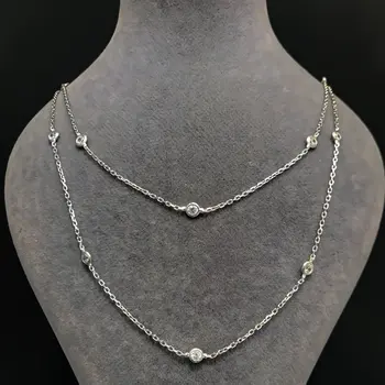 

80 cm Tiffany White Stone Long Chain Silver Necklace