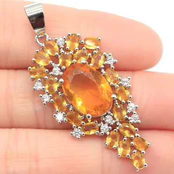 

48x21mm Highly Recommend Silver Pendant for Women Created Golden Citrine Flower Design Drop Shipping Gift