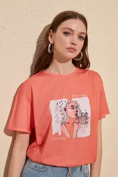 

Trendyol Printed Boyfriend Knitted T-Shirt TWOSS20TS0215