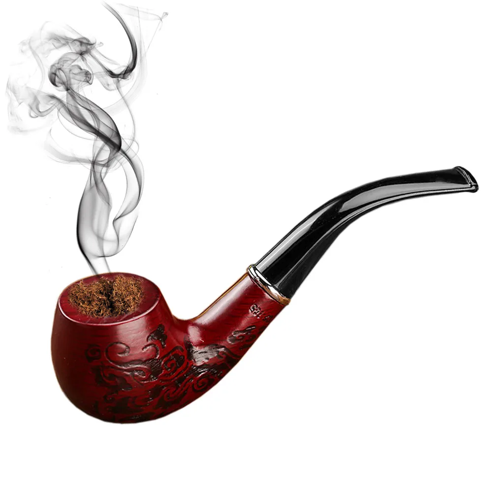 Solid Wood Resin Tobacco Pipe Red Black Pattern Carving Smoke Elbow Roll Filter Cigarette Holder Herb Grinder Smoking Tools | Дом и сад