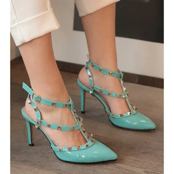 

Tina Turquoise High-Heeled Shoes Stiletto Women Shoes Zapato de Mujer Tacon Shoes Woman Thin Heels Pointy Shallow Pumps
