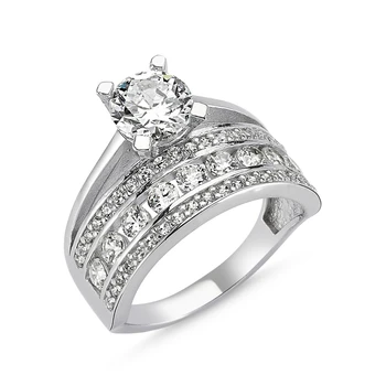 

Silver 925 Sterling Zircon Half Round Engagement Ring