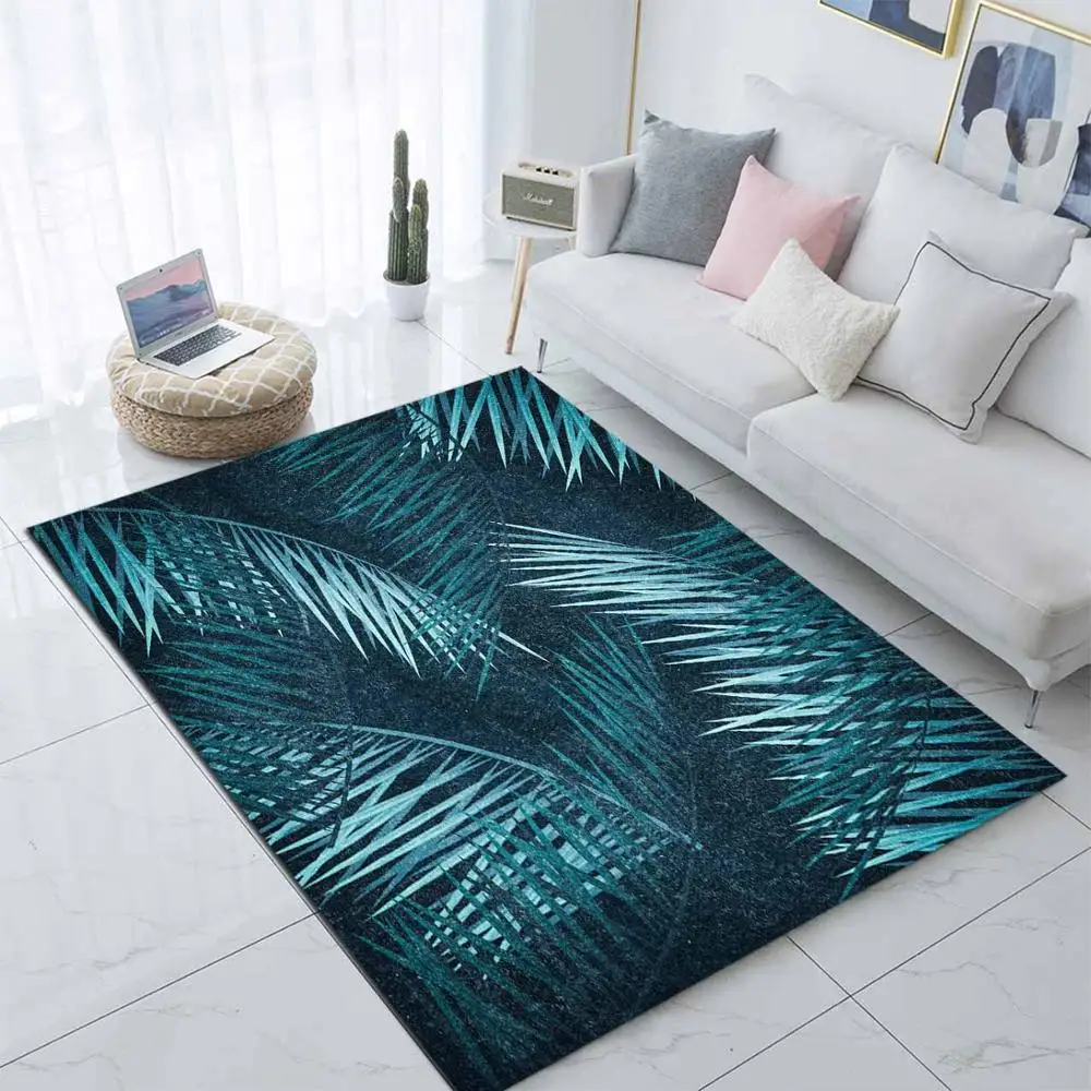

Else Blue Green Tropical Leaves 3d Print Non Slip Microfiber Living Room Modern Carpet Washable Area Rug Mat