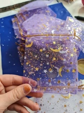 Bolsa de gasa de 50 Uds., bolsas negras de estrellas y luna de 9*12cm, paquete de organza de diseño especial, regalo de boda bronceado, paquete de joyería de dulces