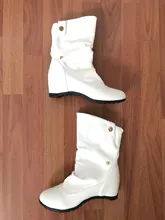 Botas de mujer botas de cuña Zapatos de talla grande 33-43 mujeres primavera otoño plano largo de la Pu suave de cuero de la motocicleta de la bota Zapatos blanco negro