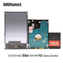 Карта памяти Bitfunx FMCB 8 Мб/16 Мб/32 Мб/64 МБ для USB игр+ 2,5 ''500 Гб SATA HDD для PS1 с 945 играми+ прозрачный черный чехол SATA HDD