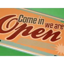 

Poster sheet OPEN Vintage decoration plate for room wall, lounge, bar, garage