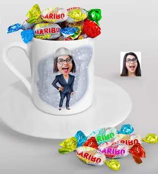 

Personalized Women 'S Engineer Caricature Of Turkish Coffee cup And Haribo Candy Gift set