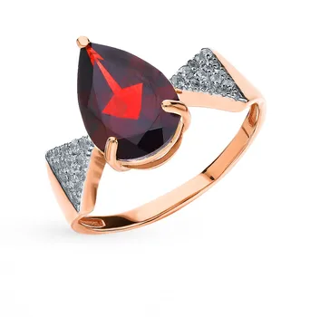 

Gold ring with cubic zirconia and Garnet sunlight sample 585
