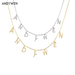 ANDYWEN 925 Sterling Silver Gold Plain Letter Initial Alphabet Personalize Name Pendant Long Chain Necklace Charm 201 Wedding