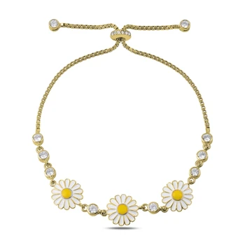 

KUTAYDAN 925 Sterling Silver Zircon Stone and Cabochons Daisy Elevator Bracelet