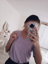 Summer T-Shirt Tees Short-Sleeve Basic Female V-Neck Women Ladies Hirsionsan 100%Cotton