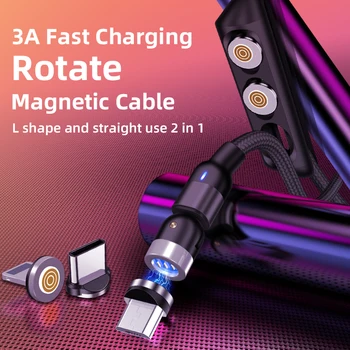 

SUNPHG 360 and 180 degree rotation L-shape 3A Fast Charging Magnetic Cable Charger for Micro USB Type C iOS Data Cable