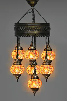 

7 GLOBE CHANDELIER Turkish Mosaic Lamp Moroccan Hanging Ceiling Night Boho Decor Lighting Lampshade Home Fixture Unique Christma