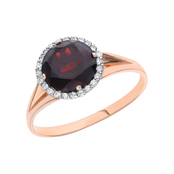 

Gold ring with cubic zirconia and Garnet sunlight sample 585