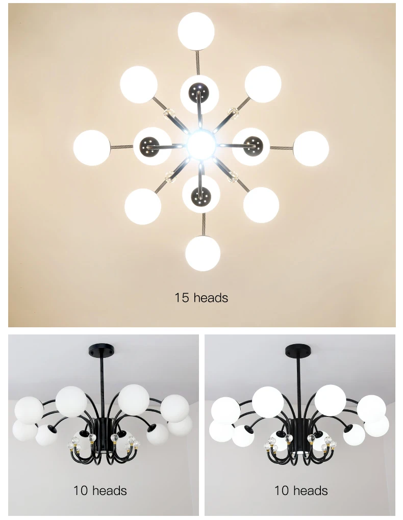 Nordic Living Room Black Chandelier White Glass Bulb Ceiling Lamp For Bedroom Apartment Modern E27 Indoor Lighting Fixtures 2022 dining room lights