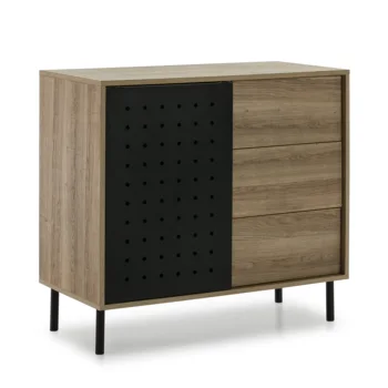 

Chest of drawers from Night Brooklyn 3 drawers and 1 Puerta Metal Black, structure in Color Wood and Metal legs, 80 cm long x 40 cm Pro