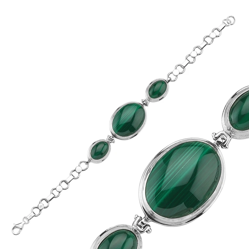 

Silver 925 Sterling Malachite Stone Handwork Bracelet