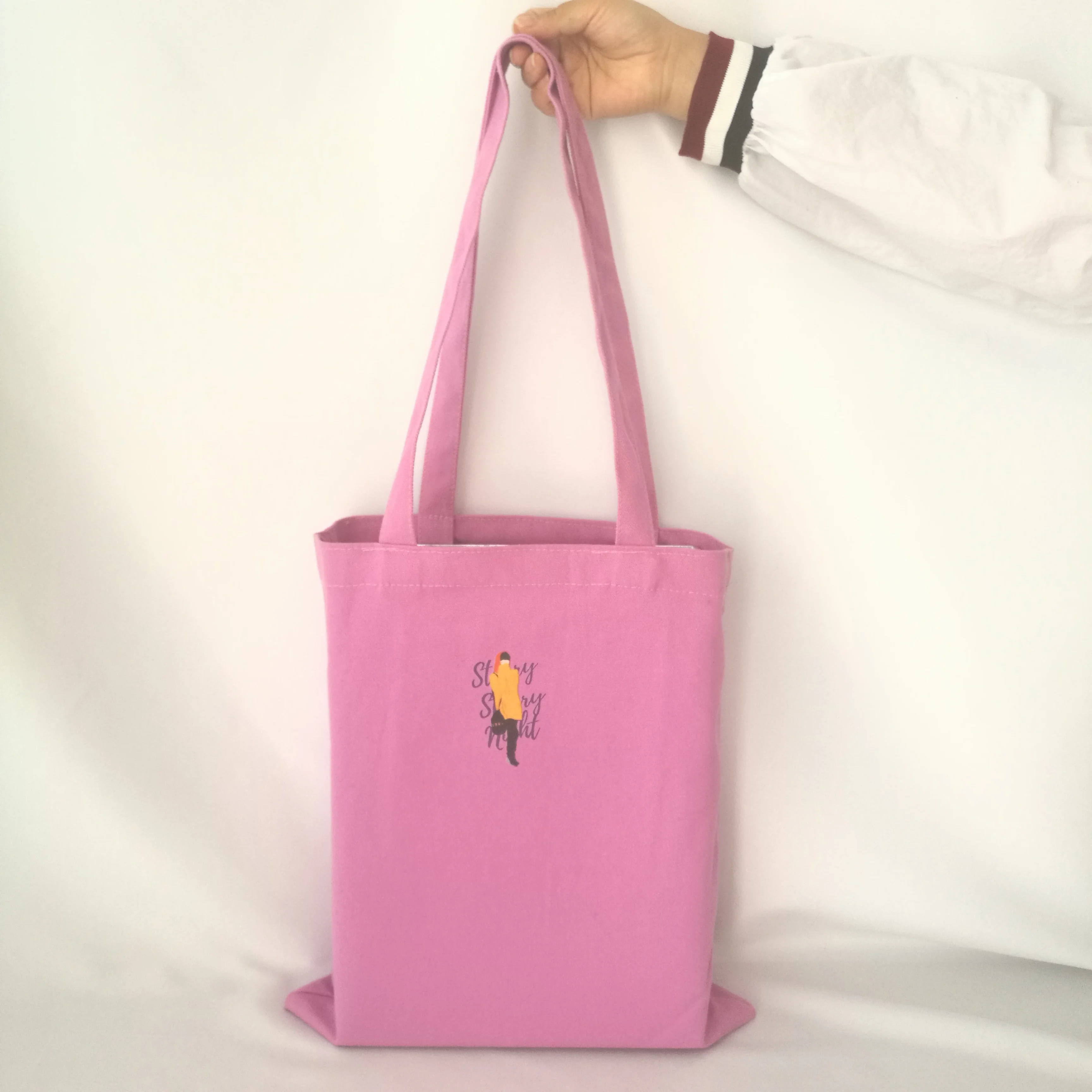 300 шт./лот, фиолетовая хлопковая Холщовая Сумка, многоразовая сумка для покупок, Органическая сумка для студентов, подарок, магазин одежды, реклама