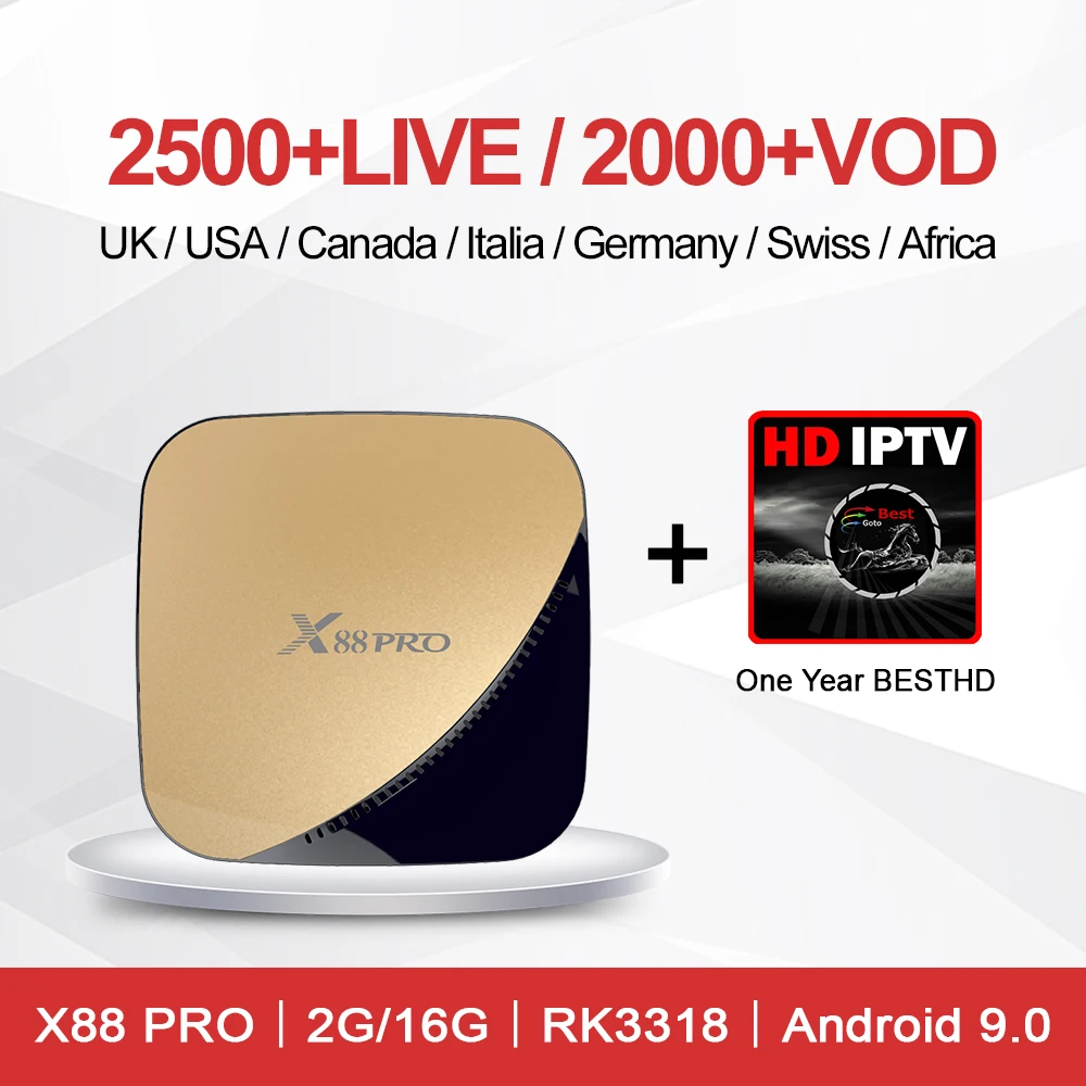 

Apkintvbox Best HD IPTV with X88 Pro Android 9.0 2G 16G Smart TV Box UK French Arabic USA IPTV one Year code