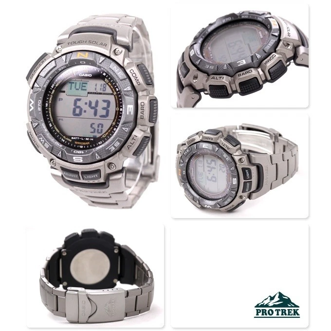 Solar Man Sports Watch Casio Pro Trek Prg-240t-7 Titanium Strap Compass Barometer Altimeter Thermometer - Wristwatches - AliExpress